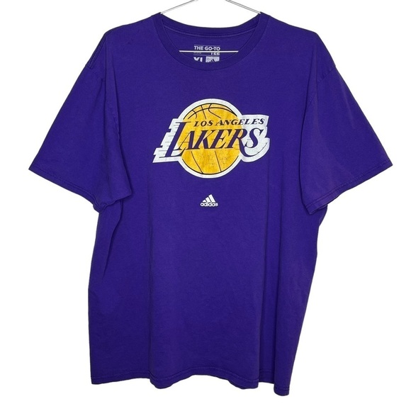 ADIDAS Lakers Logo NBA Shirt LeBron Purple Yellow - Picture 1 of 7
